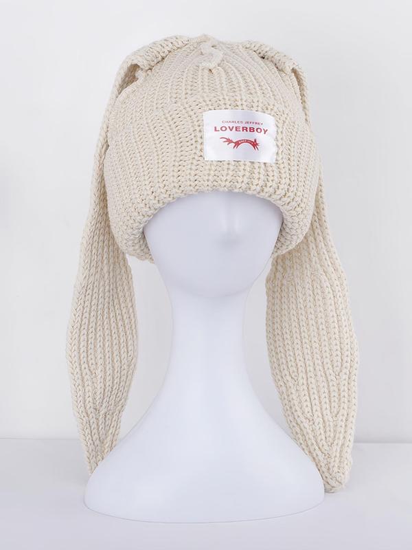 Cute Rabbit Ear Design Beanie Hat, Casual Trendy Knit Hat for Fall & Winter, Fashion Accessories for Both Men & Women