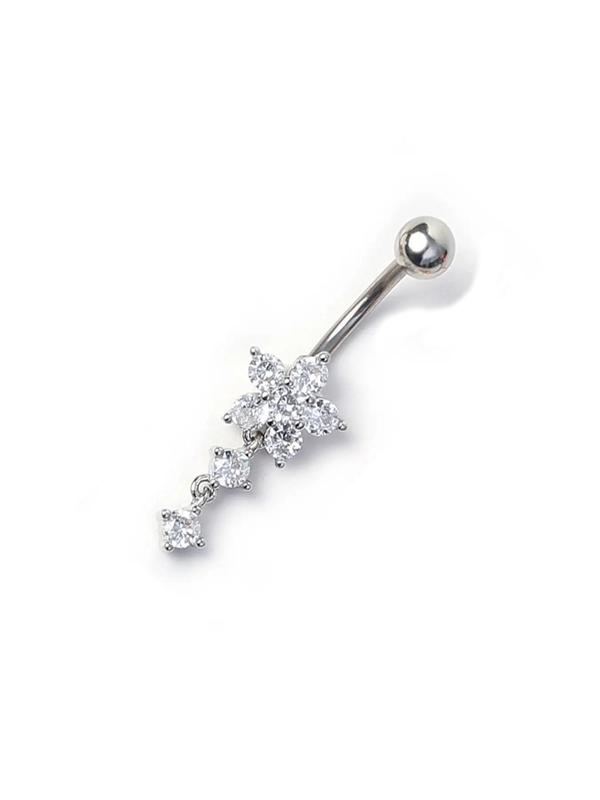 4pcs Unisex Elegant Trendy Rhinestones Decorated Piercing Stainless Steel Body Jewelry, Exquisite Belly Button Ring, Fashionable Body Jewelry for Women & Men