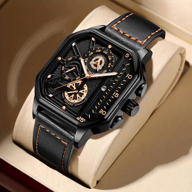 Men's Watch, Vintage Sports Men's Watches Large Dial Date PU Leather Calendar Quartz Watch, Ideal for Gifts