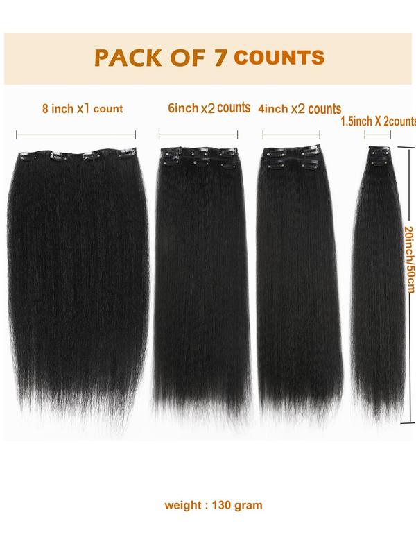 Kinky Straight Clip in Hair Extensions, Black Gorgeous Fluffy Hair Extensions, Synthetic Hair Extensions for Party & Daily Use