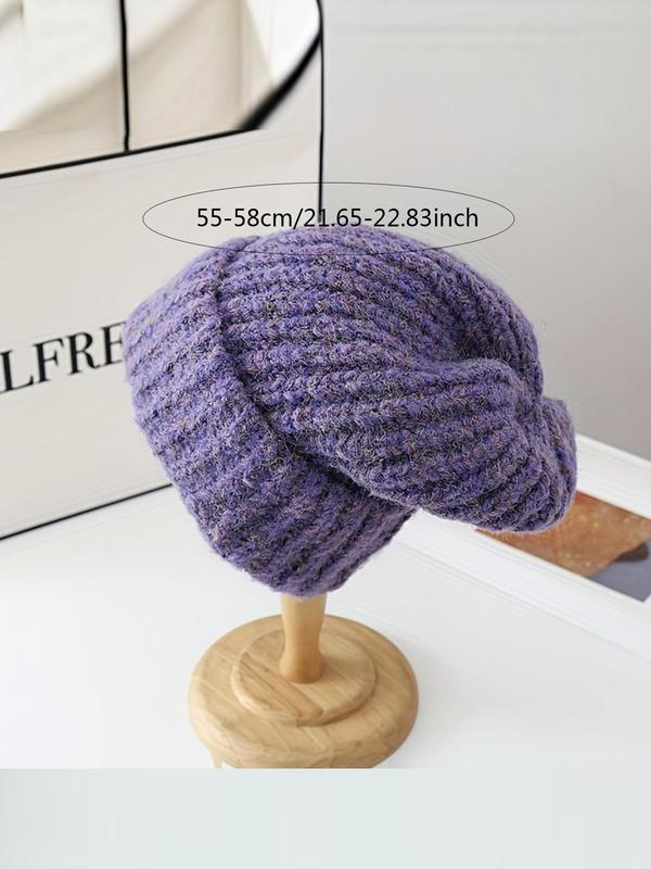 Women's Casual Solid Color Beanie Hat, Fashion Knitting Hat for Fall & Winter, Matching Warm Hat for Women & Girls