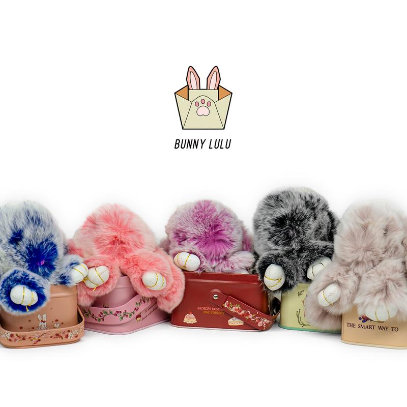 Handmade Soft Bunny PomPom Keychain with Tin Box, Cute Charms for Phone Bag Car, Fashion Accessories, Plush Pendants, Gifts for Women Girls