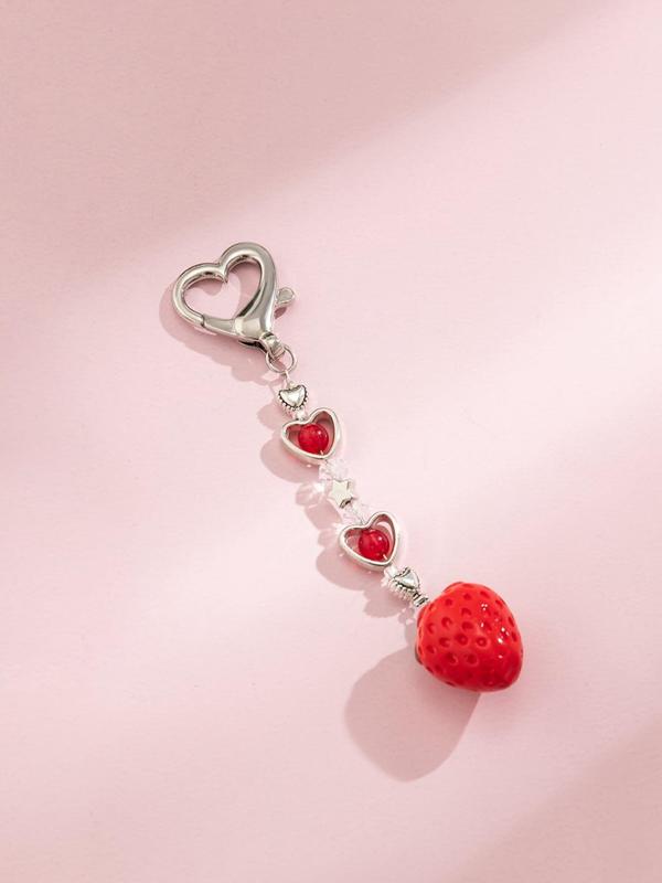 Cute Strawberry & Heart Design Keychain for Women,  Trendy Key Fob for Car Key, Chic Accessories As Birthday Gift for Friends