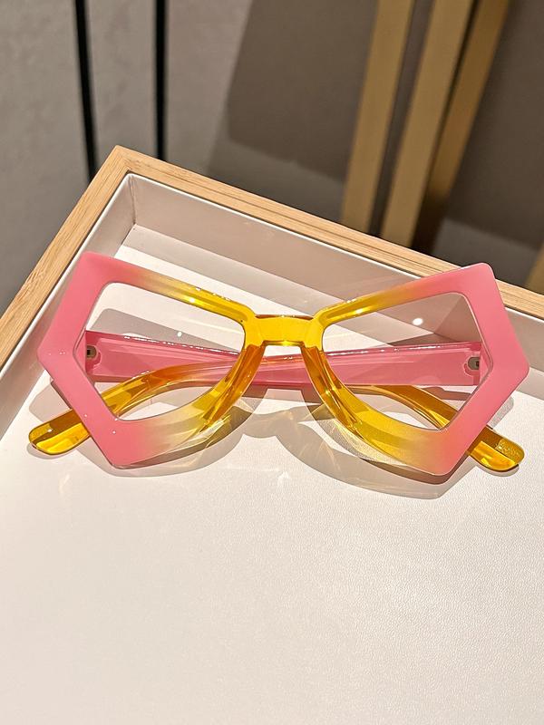 Y2K Geometric Frame Eyeglasses, Trendy Casual Colorblock Eyeglasses for Everyday Use, Fashion Accessories for Outdoor Activities