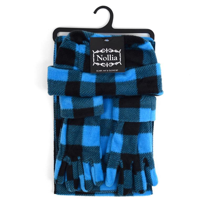 Women's Fleece Azure Blue Plaid Winter Set