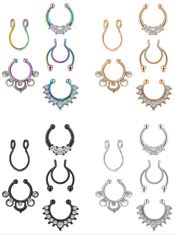 Fashionable Fake Septum Nose Rings Set, Non Piercing Clip on Nose Rings, Non-piercing Jewelry for Women & Men, Festival Decoration, Birthday Gift