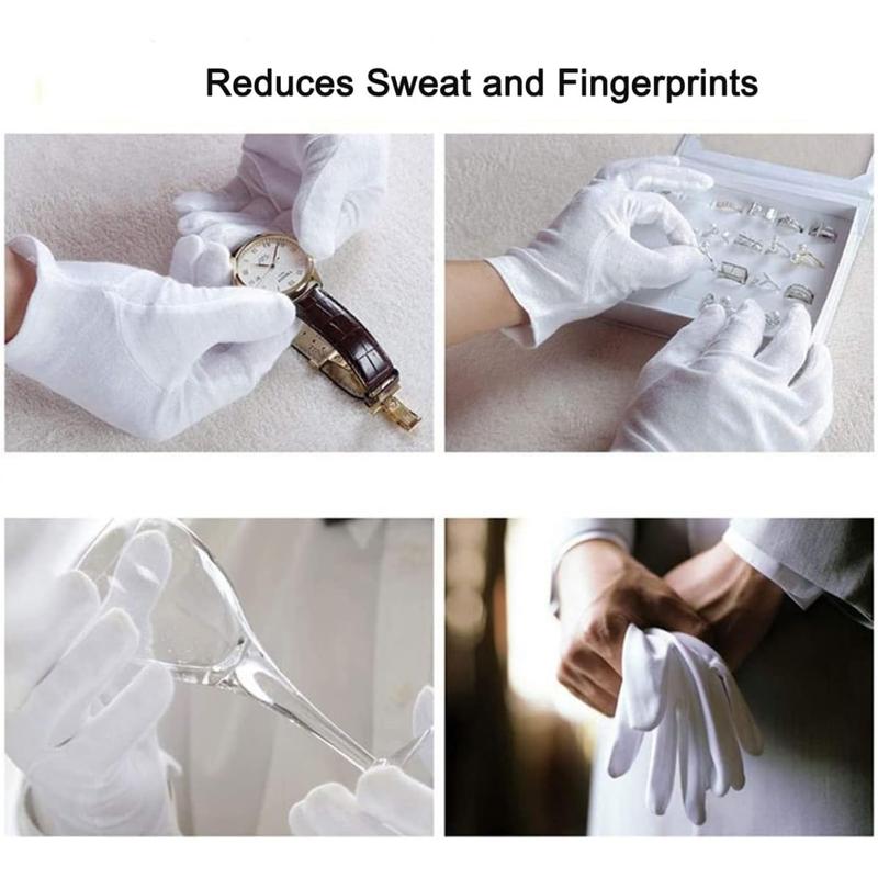 12Pairs White Cotton Gloves for Eczema and Dry Hands - Breathable Work Glove Liners - Moisturizing SPA Soft Jewelry Inspection Gloves - Stretchy Fit Cloth Gloves for   Many Women