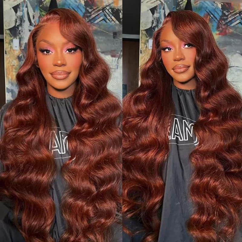 Bling Hair Fashion 32 inch Light Reddish Brown Lace Front Wigs Human Hair Body Wave Frontal Wig 180% Density Reddish Brown Real Hair Wig 13x4 Transparent HD Lace Real Hair Wig Pre Plucked