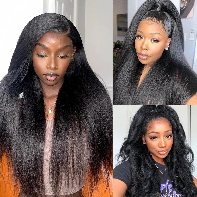 24 Inch Kinky Straight Lace Front Wig Pre Plucked With Baby Hair 180% Density Yaki Straight Lace Front Wig Wigs For Black Women Heat Resistant Hair