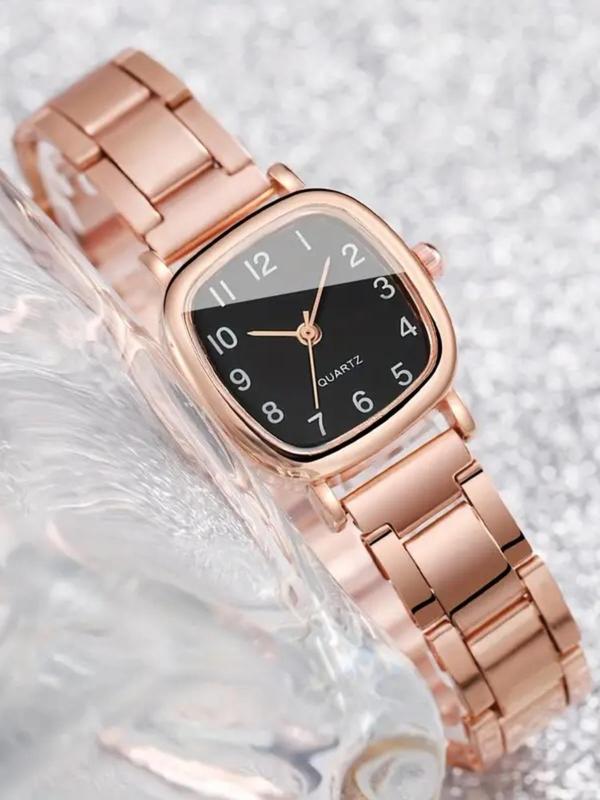 Women's Elegant Square Dial Quartz Watch & Heart Design Bracelet, Exquisite Trendy Wristwatch & Matching Bracelet, Fashionable Watch Set As Gift