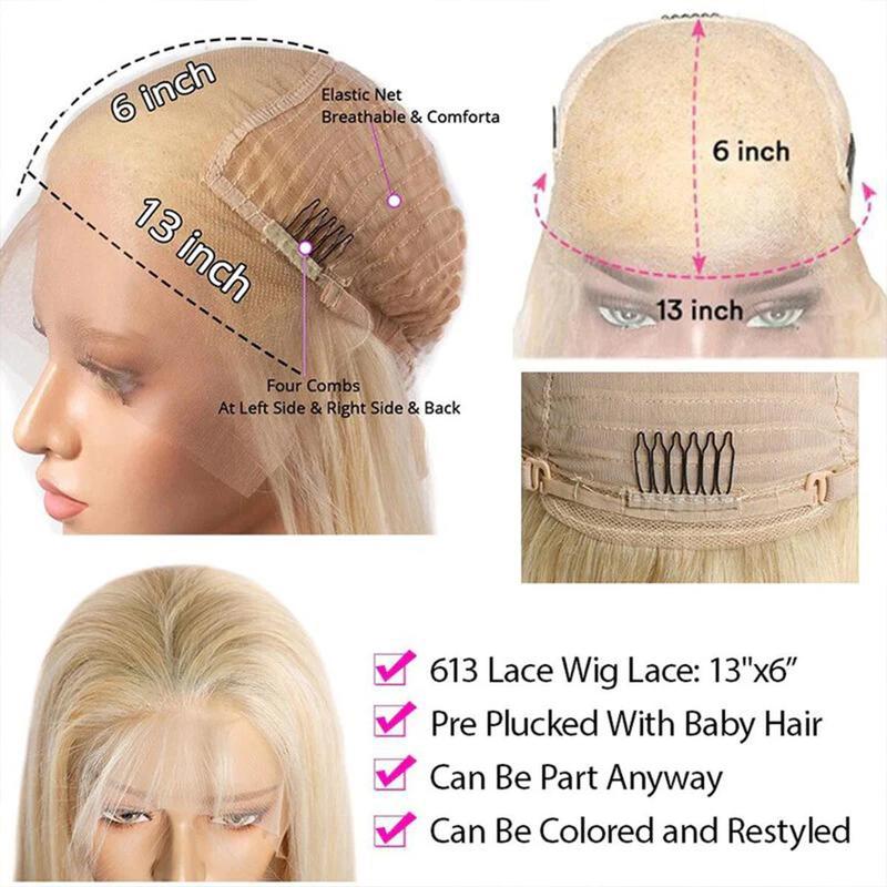 Tahikie 613 Blonde HD Front Lace 13x6 Straight Frontal Human Hair Wigs For Women Pre Plucked Natural Hairline with Baby Human Hair Wigs