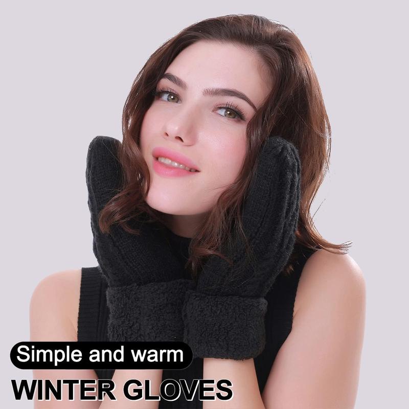 Women's Winter Gloves Warm Lining - Cozy W ool Knit Thick Gloves Mittens