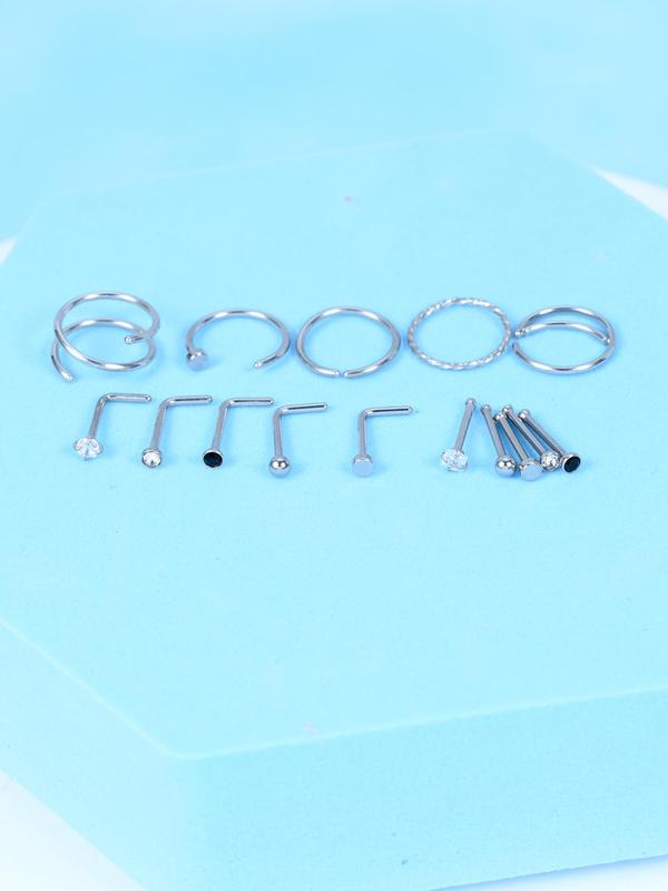 Rhinestone Decor Nose Rings As Gift for Couple, 22pcs set Stainless Steel Nose Piercing Jewelry, Body Jewelry for Party & Daily Decoration