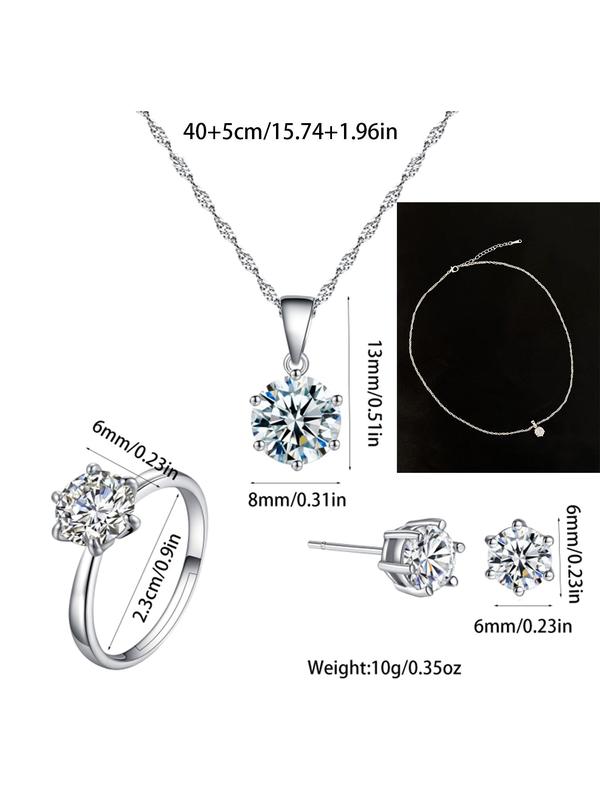 Women's Elegant Rhinestone Decorated Jewelry Set with Gift Box, Exquisite Trendy Pendant Necklace & Stud Earrings & Ring, Chic Gorgeous Jewelry Set for Dress Decor