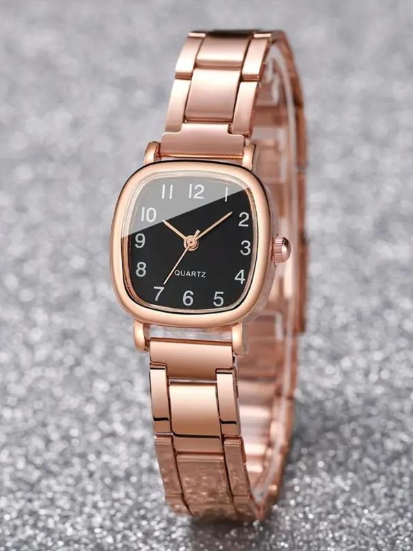 Women's Elegant Square Dial Quartz Watch & Heart Design Bracelet, Exquisite Trendy Wristwatch & Matching Bracelet, Fashionable Watch Set As Gift