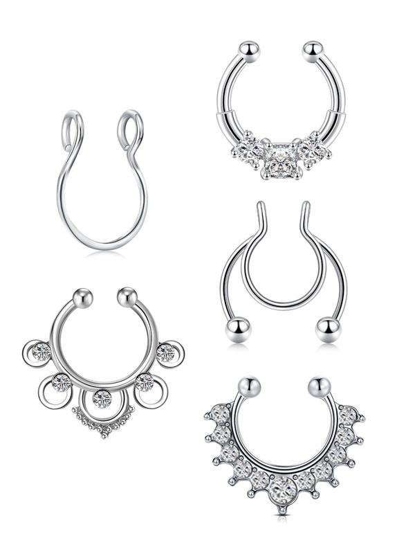 Fashionable Fake Septum Nose Rings Set, Non Piercing Clip on Nose Rings, Non-piercing Jewelry for Women & Men, Festival Decoration, Birthday Gift