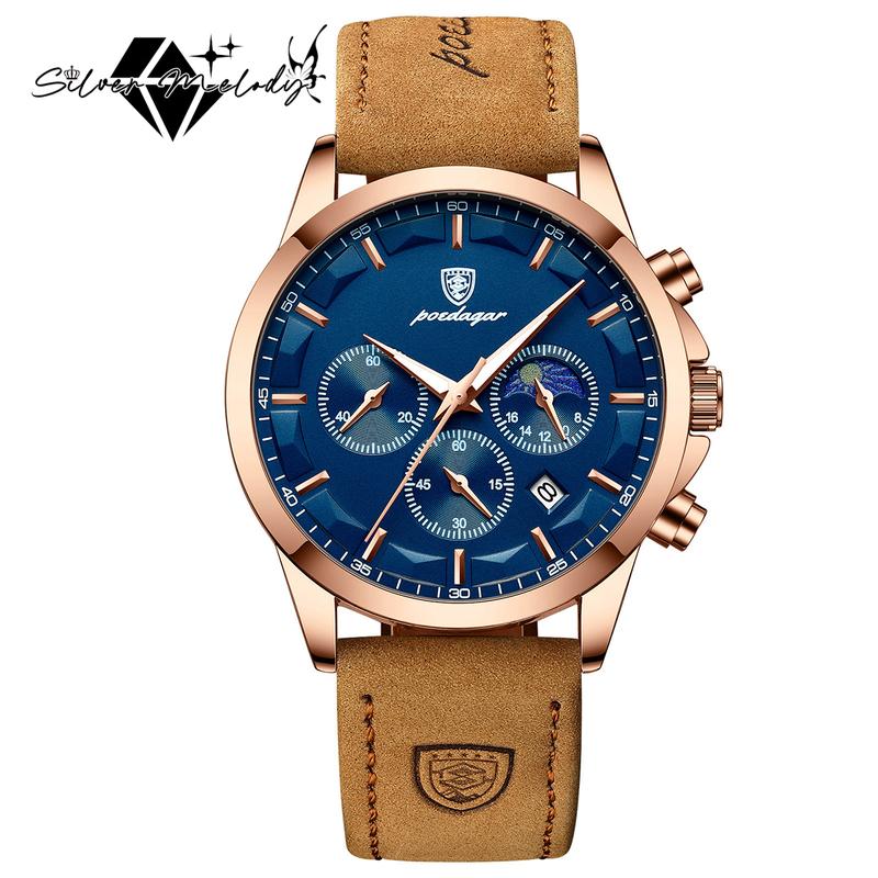 SilverMelody Brand Luxury Men Watch For Man Sports Waterproof Luminous Date Chronograph Leather Men's Watches Quartz Male Clocks