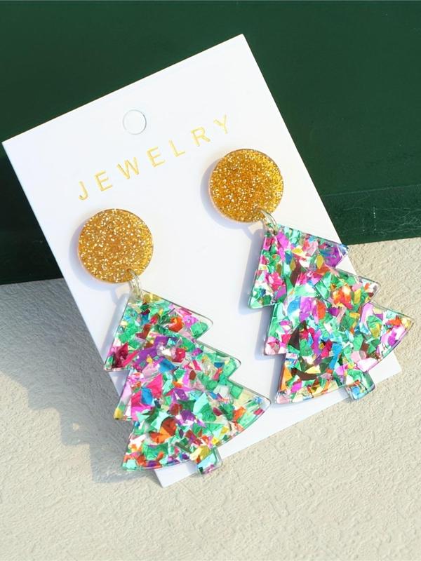 Cute Glitter Christmas Tree Design Dangle Earrings, 2024 New Style Fashionable Jewelry for Women, Trendy All-match & Exquisite Jewelry for Birthday Gift