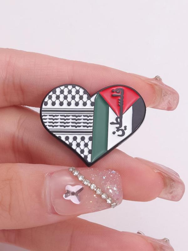 Colorblock Heart Shaped Flag Design Brooch, Fashion Alloy Badge for Daily Clothing Decor, Trendy All-match & Exquisite Brooch for Birthday Gift