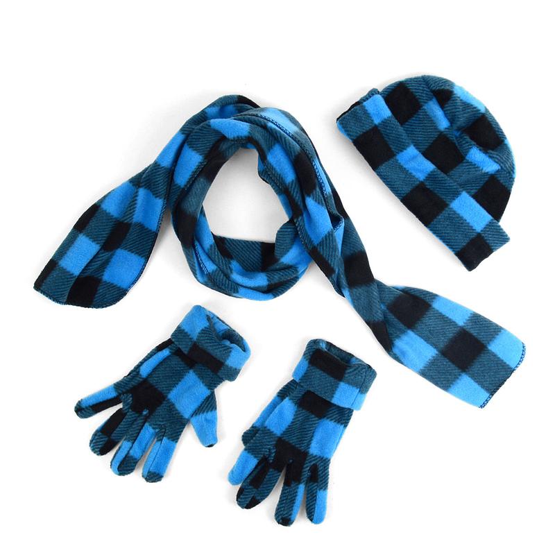 Women's Fleece Azure Blue Plaid Winter Set