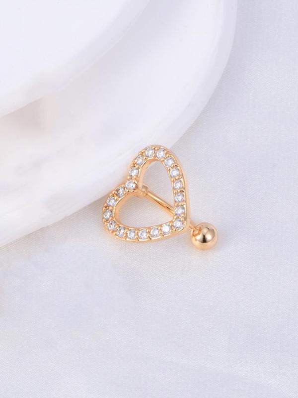 Hollow Heart Design Belly Button Ring, Elegant Rhinestone Decor Belly Piercing Body Matching Jewelry, Gifts for Girlfriend and Boyfriend, Fashion Male & Women Accessories for Party, Club