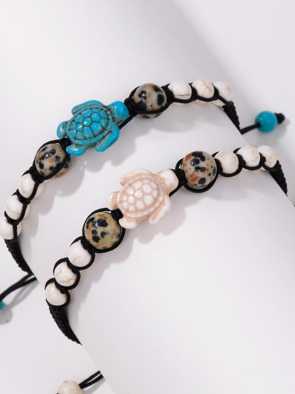 Boho Turtle Braid Beaded Bracelet (2pcs set), Elegant All-match Fashion Accessories