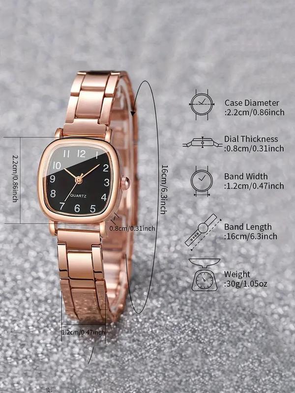 Women's Elegant Square Dial Quartz Watch & Heart Design Bracelet, Exquisite Trendy Wristwatch & Matching Bracelet, Fashionable Watch Set As Gift