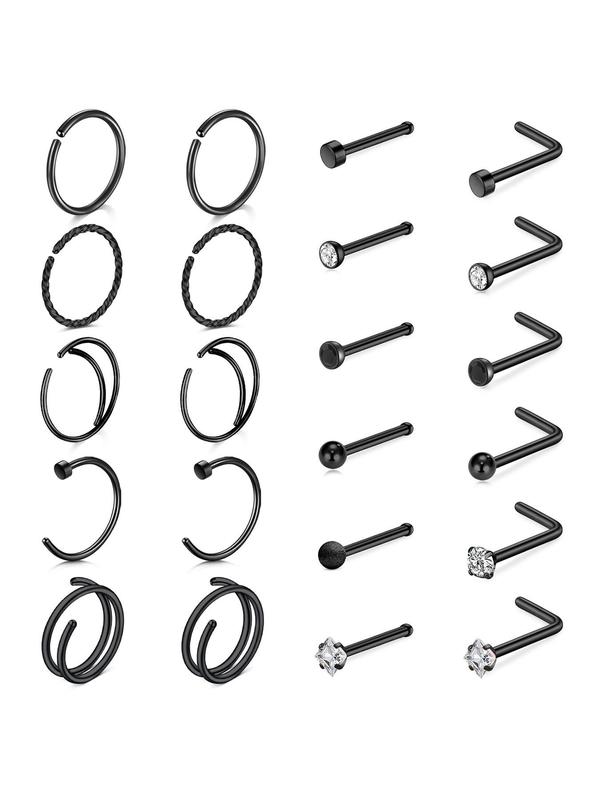 Rhinestone Decor Nose Rings As Gift for Couple, 22pcs set Stainless Steel Nose Piercing Jewelry, Body Jewelry for Party & Daily Decoration