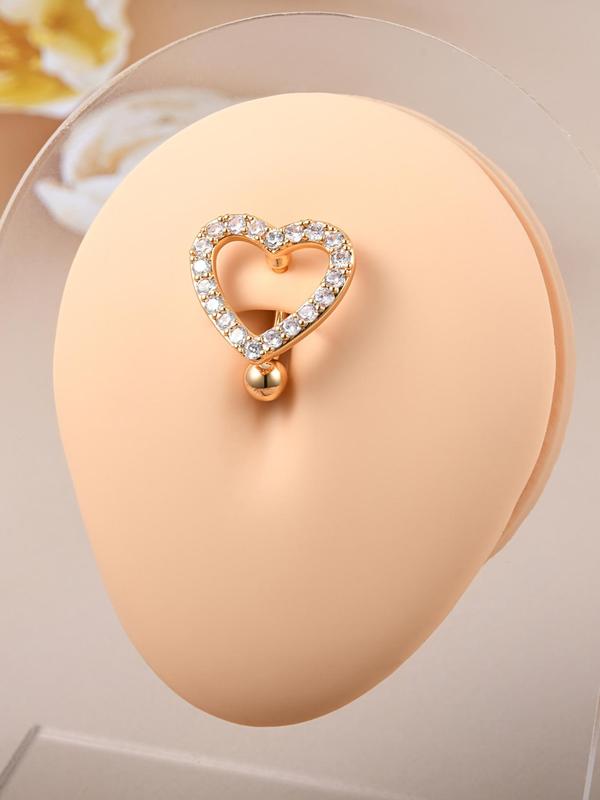 Hollow Heart Design Belly Button Ring, Elegant Rhinestone Decor Belly Piercing Body Matching Jewelry, Gifts for Girlfriend and Boyfriend, Fashion Male & Women Accessories for Party, Club