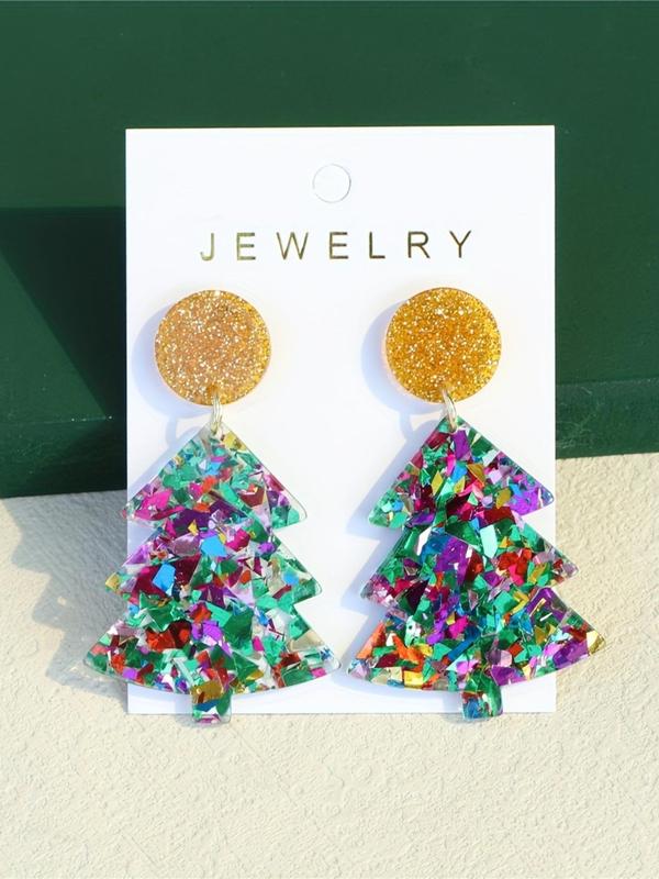 Cute Glitter Christmas Tree Design Dangle Earrings, 2024 New Style Fashionable Jewelry for Women, Trendy All-match & Exquisite Jewelry for Birthday Gift