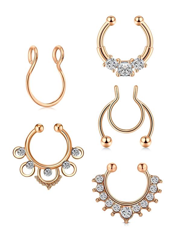 Fashionable Fake Septum Nose Rings Set, Non Piercing Clip on Nose Rings, Non-piercing Jewelry for Women & Men, Festival Decoration, Birthday Gift