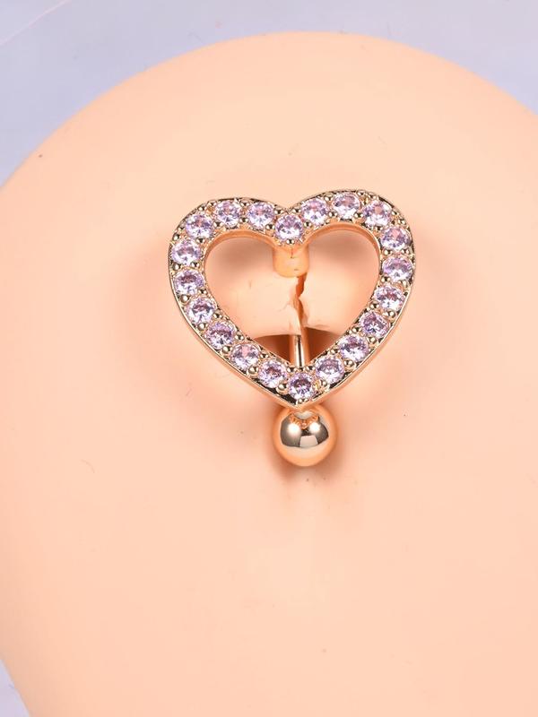 Hollow Heart Design Belly Button Ring, Elegant Rhinestone Decor Belly Piercing Body Matching Jewelry, Gifts for Girlfriend and Boyfriend, Fashion Male & Women Accessories for Party, Club