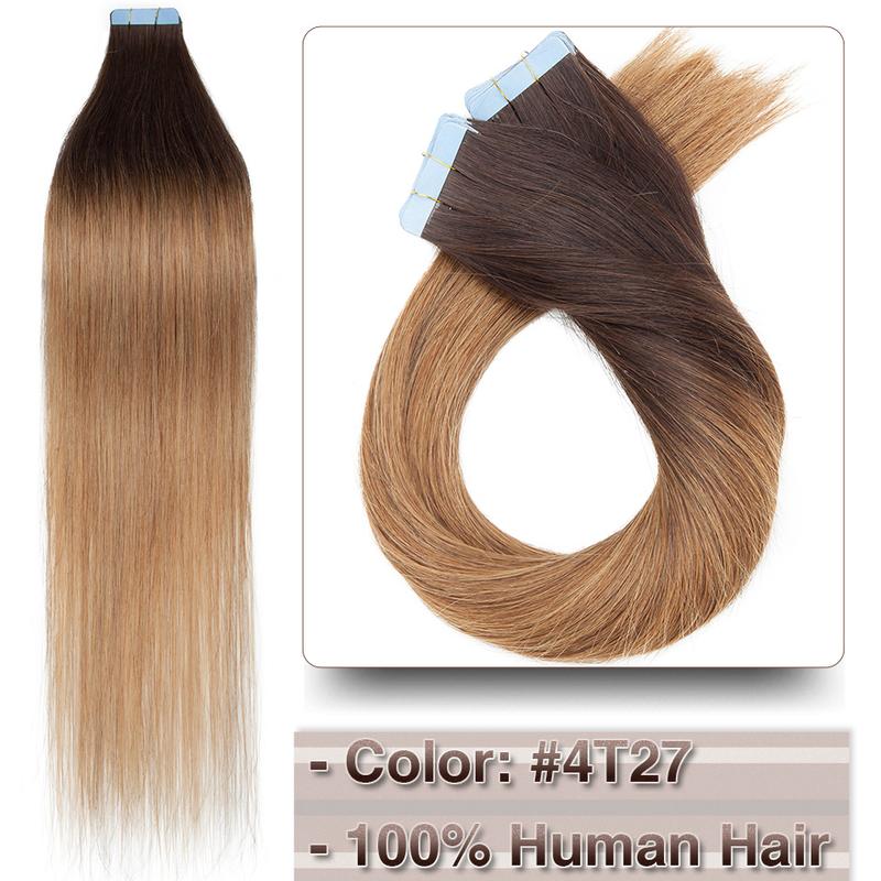 Benehair 20 pieces Tape In Hair Extensions Human Hair Mega Hair Straight Natural Hair Seamless Invisible Double Side Skin Weft human hair