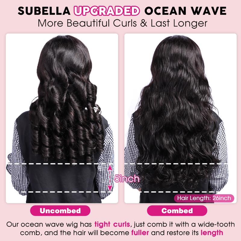 Subella Hair Ocean Wave Glueless Ready and Go Wigs 200% Density Pre Cut 8x5 HD Lace Body Wave Wig Wear and Go Pre Bleached Knots Human Hair Wigs Beginner Friendly hd transparent