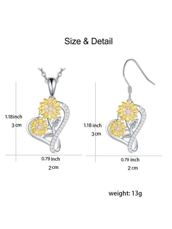 Sunflower & Heart Design Pendant Necklace & Dangle Earrings, Elegant Jewelry Set for Women, Fashion Accessories for Party, Daily Clothing Decor