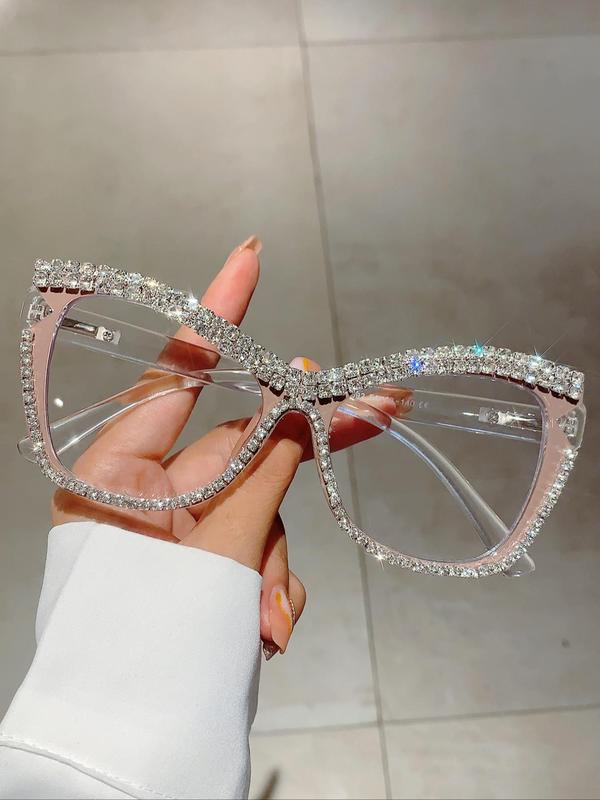 Women's Elegant Rhinestone Decor Cat Eye Frame Eyeglasses, Trendy Vintage Eyeglasses, Chic All-match Eyewear for Daily Use