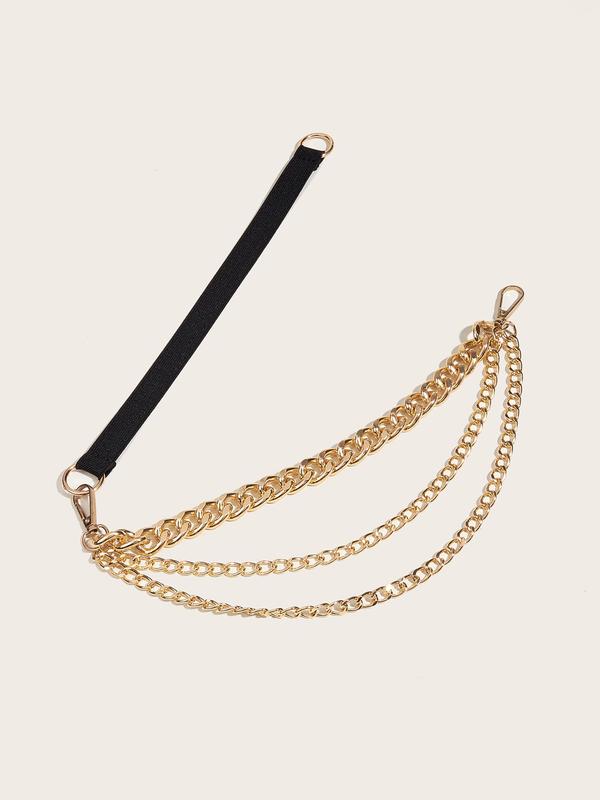 Women's Triple Chain Decor Tape Belt, Fashion Waist Belt For Dresses