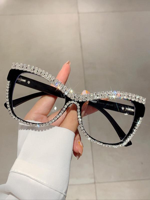 Women's Elegant Rhinestone Decor Cat Eye Frame Eyeglasses, Trendy Vintage Eyeglasses, Chic All-match Eyewear for Daily Use