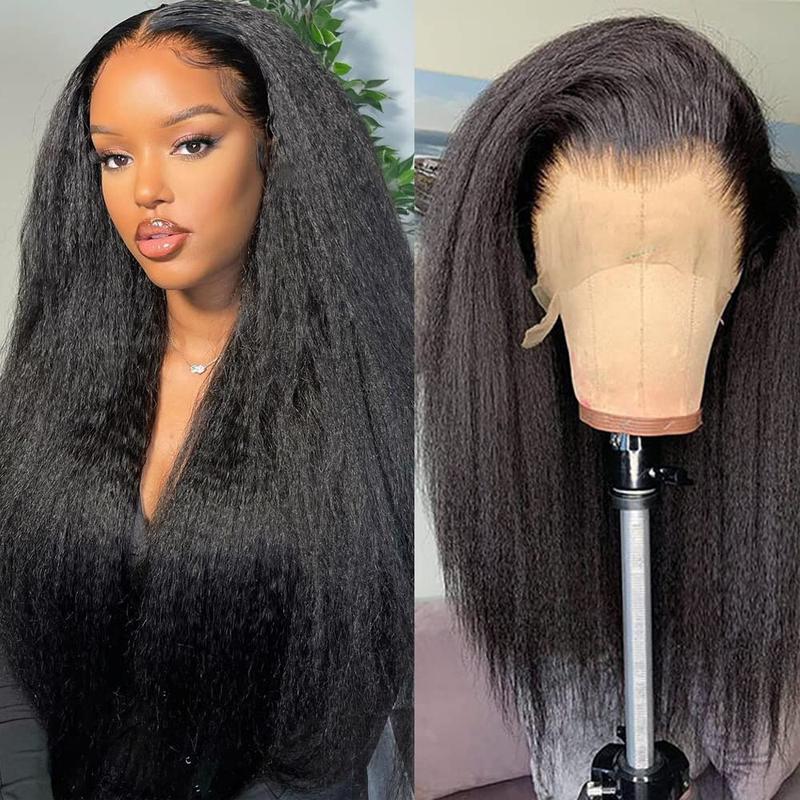 24 Inch Kinky Straight Lace Front Wig Pre Plucked With Baby Hair 180% Density Yaki Straight Lace Front Wig Wigs For Black Women Heat Resistant Hair