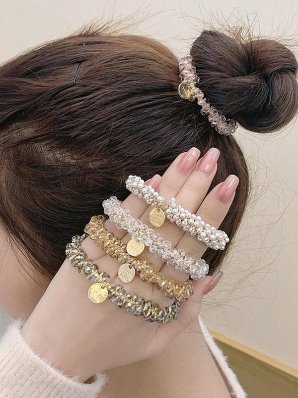 Faux Pearl Decorated Hair Tie (5pcs), Elegant High Stretch Hair Tie for Women & Girls, Cute Hair Accessories for Daily Wear, Creative Headwear Suitable for Thick Hair