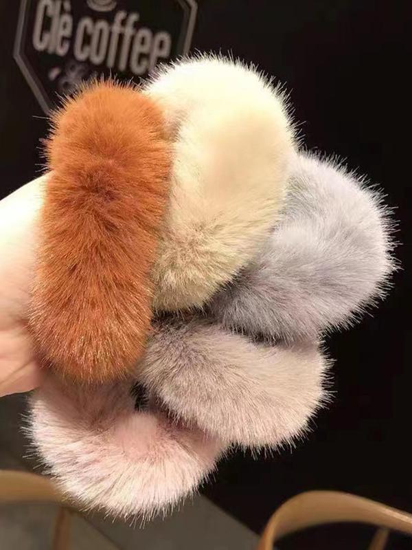 Women's Cute Solid Color Fluffy Hair Ties, Cute Hair Accessories for Women & Girls, Fuzzy Minimalist Headwear Suitable for Thick Hair