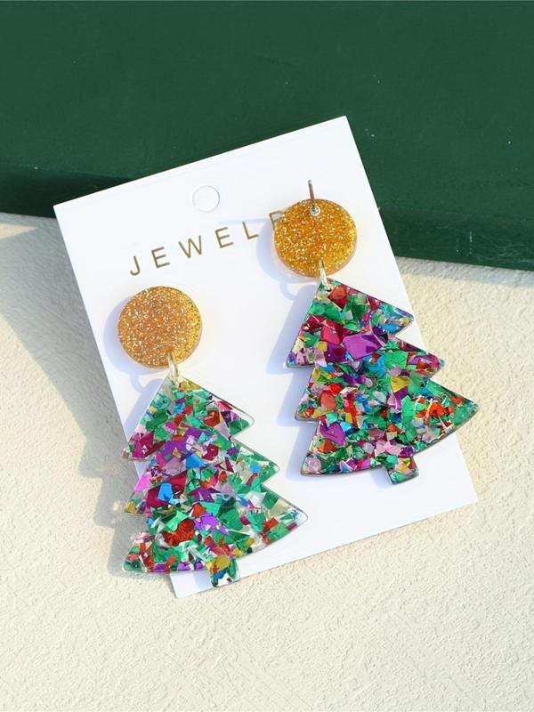 Cute Glitter Christmas Tree Design Dangle Earrings, 2024 New Style Fashionable Jewelry for Women, Trendy All-match & Exquisite Jewelry for Birthday Gift