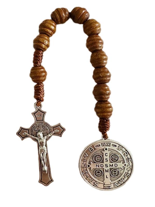 Saint Benedict Medal Pendant, Prayer Pocket Rosary, Catholic Wood Beads with Saint Benedict Medal and Crucifix, Fashion Accessories for Men & Women