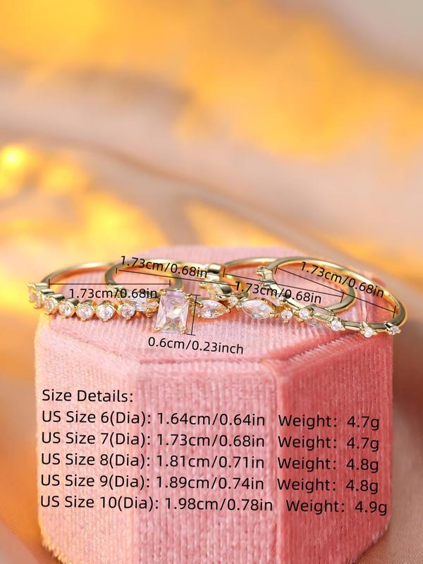 Fashion Rhinestone Decorated Ring Set for Women, Style Trendy Casual, Casual Jewelry for Party, Daily Clothing Decor, Trendy All-match & Exquisite Jewelry for Birthday Gift