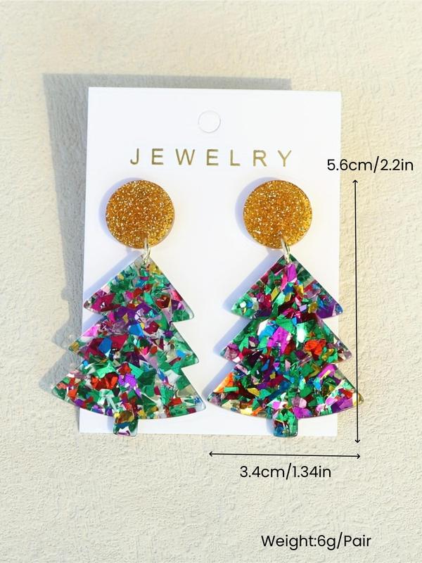 Cute Glitter Christmas Tree Design Dangle Earrings, 2024 New Style Fashionable Jewelry for Women, Trendy All-match & Exquisite Jewelry for Birthday Gift