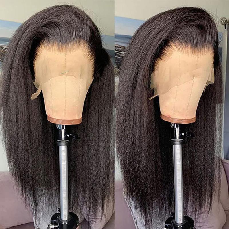 24 Inch Kinky Straight Lace Front Wig Pre Plucked With Baby Hair 180% Density Yaki Straight Lace Front Wig Wigs For Black Women Heat Resistant Hair