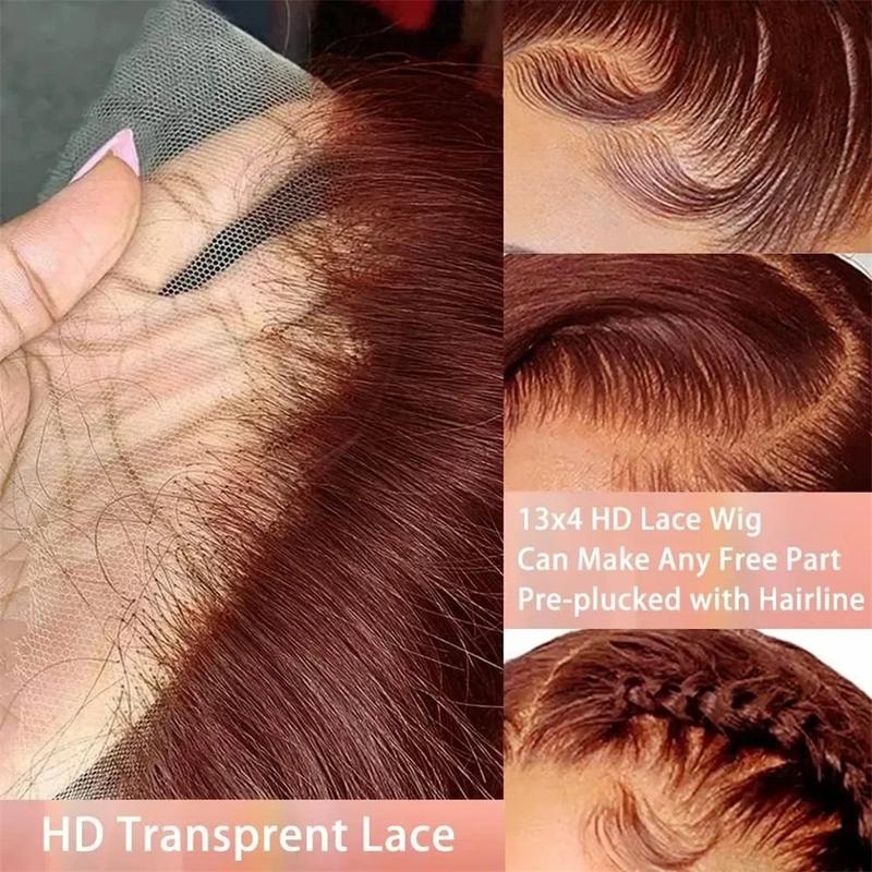 Bling Hair Fashion 32 inch Light Reddish Brown Lace Front Wigs Human Hair Body Wave Frontal Wig 180% Density Reddish Brown Real Hair Wig 13x4 Transparent HD Lace Real Hair Wig Pre Plucked