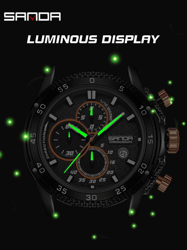 Men's Business 30 Meters Life Waterproof Fashion Round Dial Quartz Watch, Casual Trendy Luminous Wristwatch, Waterproof Sports Watch with Box for Men As Gift