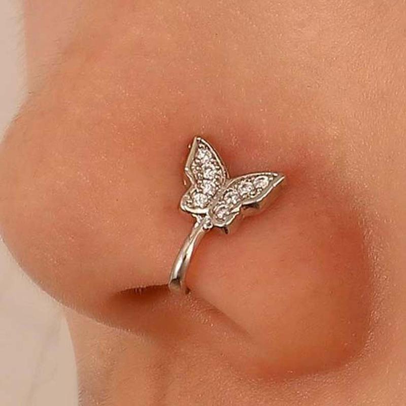 [Limited time offer] Butterfly nose clip without holes with rhinestone decoration, personalized and versatile, fashionable and stylish nose clip