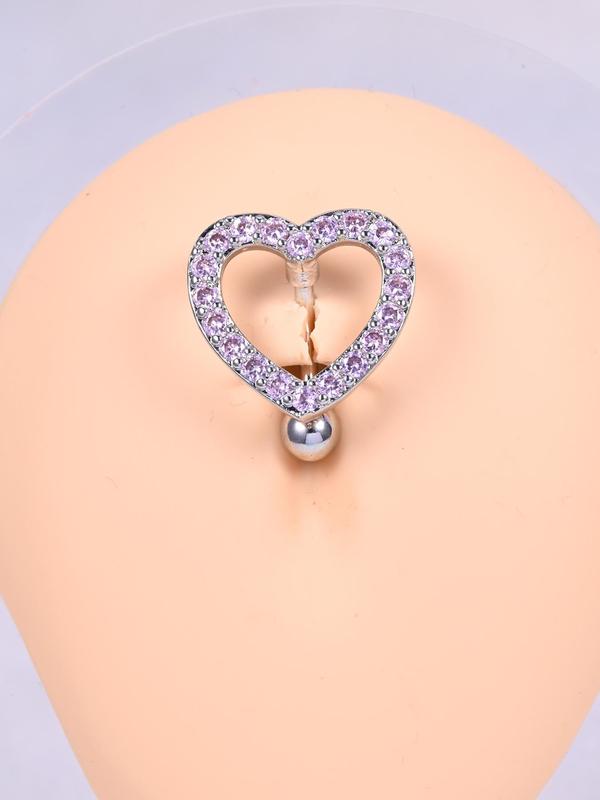 Hollow Heart Design Belly Button Ring, Elegant Rhinestone Decor Belly Piercing Body Matching Jewelry, Gifts for Girlfriend and Boyfriend, Fashion Male & Women Accessories for Party, Club